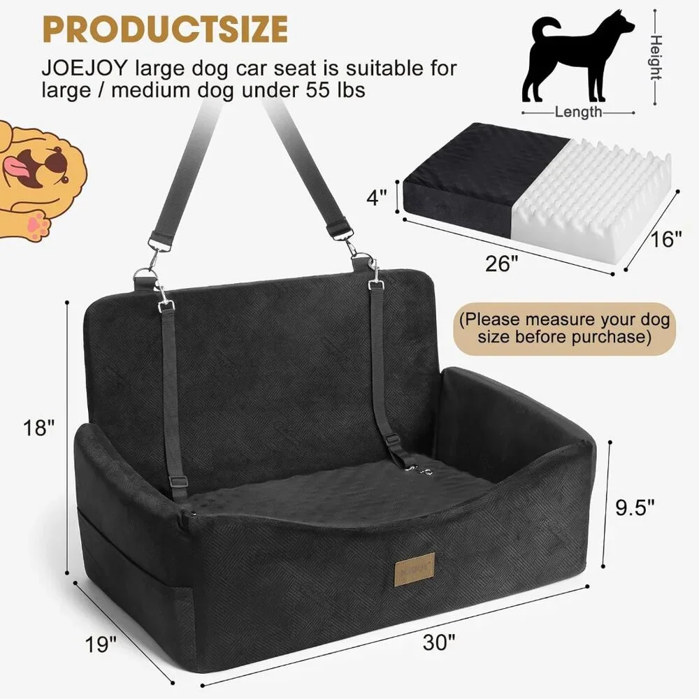 JOEJOY Dog Car Seat for Large Medium Sized Dogs Under 55 lbs